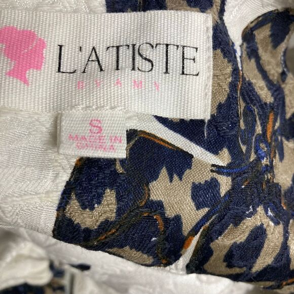 L’ATISTE‎ Women’s Floral Dress Size Small Blue Gold White - Picture 6 of 12
